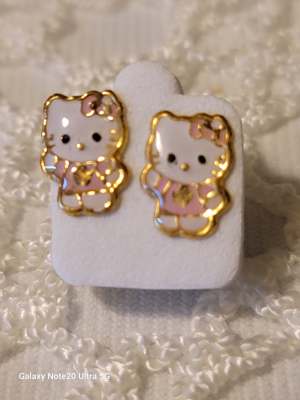 Hello Kitty Style Gold Plated  & Pink Kids Stud Earrings